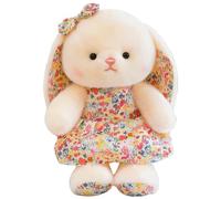 Bunny Plush Toy, Cute White Rabbit Stuffed Animal in Floral Dress(Beige) | Cuddly Companion, Huggable Soft Toy, Ideal Gift for Kids Girls