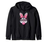 Bunny Rabbit Blowing Bubble Gum Easter Girls Womens Kids Zip Hoodie