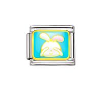 Bunny Rabbit Blue Enamel Easter Statement 9mm Italian Link Charm Hypoallergenic Stainless Steel Fashion Creative Cartoon Compatible With Nomination Bracelet for Women Girls DIY Accessories Jewelry