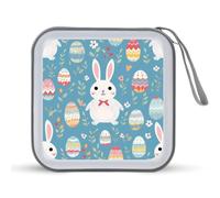 Bunny Rabbit Easter Eggs Funny CD Holder DVD Binder Hard Plastic Protective Case with Lanyard Portable Wallet Storage Organizer for Home Car 40 CD