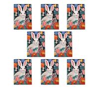 Bunny Rabbit Easter Greeting Cards Pack of 8 Colourful Floral Art Note Cards Any Occasion Blank Inside A6 10x15cm