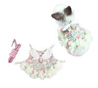 Bunny Rabbit Ferret Harness and Leash Set, Bunny Clothes for Rabbits, Small Animal Guinea Pig Dress Clothes for Kitten Ferret Chihuahua Puppy Mini Dog and Small Animals Harnesses (M, Flower)
