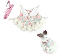 Bunny Rabbit Ferret Harness and Leash Set, Bunny Clothes for Rabbits, Small Animal Guinea Pig Dress Clothes for Kitten Ferret Chihuahua Puppy Mini Dog (Pink with Green,M)