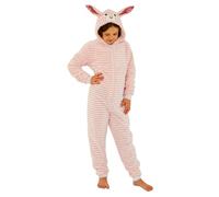 Animal Crazy Onesie Girls Boys Kids Childrens Fleece Onesies Jumpsuit Playsuit One Piece UK Seller - Striped Rabbit - 6/7 Years