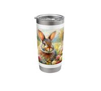 Bunny Rabbit Floral Artwork Spring Aesthetic Stainless Steel Insulated Tumbler