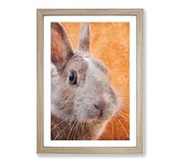 Bunny Rabbit in Colour Painting Framed Print | A2 Oak Framed Wall Art | Ready to Hang | Modern Animal Picture | Living Room Bedroom Lounge Office