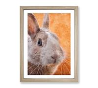 Bunny Rabbit In Colour Painting Modern Framed Wall Art Print, Ready to Hang Picture for Living Room Bedroom Home Office Décor, Oak A2 (64 x 46 cm)
