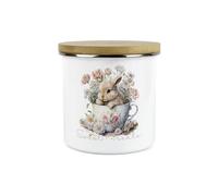 Bunny Rabbit Personalised Storage Canister - Teacup Bunny Enamel Home/Kitchen Container Tin Gift