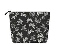 Bunny Rabbit Portable Makeup Case Fake Hemp, Women's Travel Organizer Large Capacity Zippered Pouch