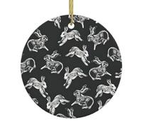 Bunny Rabbit Print Christmas Tree Ceramic Round Hanging Ornaments,Xmas Decoration DIY Keepsake 2025