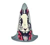 Bunny Rabbit Print Hooded Robe Adult Wizard Robes Monk Priest Cloak Halloween Cosplay Knight Hood Cape, Black, S
