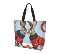 Bunny Rabbit Print Large Women Tote Bag,Stylish Waterproof Ladies Shoulder Bag, Folding Beach Travel Bag for Work,Shopping