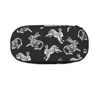 Bunny Rabbit Print Pencil Case Spacious Pen Pouch Zipper High Capacity Makeup Tools Office Supplies, Black, One Size, Cute