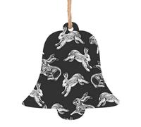 Bunny Rabbit Printed Bell Shape Christmas Tree Pendants 2 Pcs, Lanyards Home Holiday Xmas New Year Party Decorations