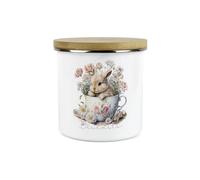 Bunny Rabbit Small Biscuits Storage Canister - Teacup Bunny Cute Kitchen Decor - 1.2L Enamel Snacks/Food Storage Container