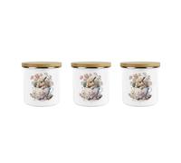 Bunny Rabbit Tea Coffee Sugar Canister Set - Teacup Bunny Medium Metal/Enamel Hot Drinks Kitchen Container Gift Set of 3