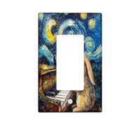 Bunny Rabbit Themed Stars Night Decorative Light Switch Cover Plate 1 Gang Single Rocker, Oil Painting Piano Electrical Faceplate for Kitchen Bathroom, Animal Switchcover Decor