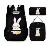 Bunny Rabbits Chick Chicken Backpack 16" Pen Case Lunch Bag 3 Set | for Men Women Large Capacity Comfortable Carry Insualted Lunchbag Travel