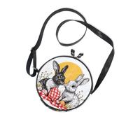 Bunny Rabbits Happy Easter Round Crossbody Camera Bag for Women Beauty with Adjustable Strap Messenger Bag Crossbody Walk the dog Canvas Messenger Purse