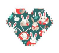 Bunny Rabbits Print Art Brick Puzzle Heart Shaped DIY Building Blocks Set 3D Jigsaw Home Decor 82 Pieces