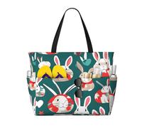 Bunny Rabbits Print Beach Tote Bag Waterproof Large Bags With Zipper Big Capacity For Vacation Travel