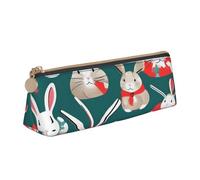Bunny Rabbits Print Leather Pencil Case Zipper Pencil Multifunctional Stationery Bags