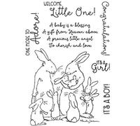 Bunny Rabbits with Babys Dies and Stamp Sets for Card Making Welcome Little One! It's a Girl ! It's a Boy Metal Cutting Dies Match Clear Rubber Stamp for DIY Scrapbooking Paper Crafting Handmade Craft