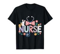 Bunny RN Nurse Life Bow Pediatric Floral Rabbit Easter Art T-Shirt