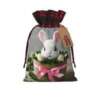 Bunny Rosette Print Christmas Burlap Gift Bags With Drawstrings Goodie Bags Storage Party Supplies