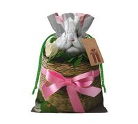 Bunny Rosette Print Christmas Drawstring Gift Bags With Cards For Xmas Party Decorations Holiday