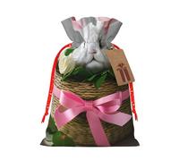 Bunny Rosette Print Christmas Drawstring Gift Bags With Cards For Xmas Party Decorations Holiday