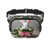 Bunny Rosette print Fanny Pack Waist Packs with Extender for Men Women, Waist Bag Hip Pack with Zipper Pockets, Black, One Size