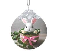 Bunny Rosette Print Glass Round Pendant Ornaments Versatile Christmas Hanging Decor Festivities