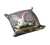 Bunny Rosette Print Leather Storage Tray Practical Water Resistant Storage Box For Watches, Keys.