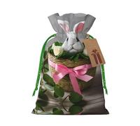 Bunny Rosette Print Stylish Drawstring Pouches,Reusable Drawstring Gift Bags,Perfect For Holiday And Party