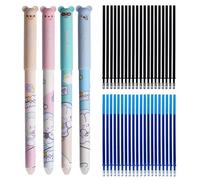 Bunny Rub out Pens 4 PCS,0.5mm Cute Cartoon Erasable Ballpoint Pen,Multi-coloured Pens Set Girls Pens Cute and Portable,Kids Stationary Sets with 24 Refills for Kids, Students, Drawing (Black)