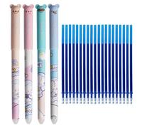 Bunny Rub out Pens 4 PCS,0.5mm Cute Cartoon Erasable Ballpoint Pen,Multi-coloured Pens Set Girls Pens Cute and Portable,Kids Stationary Sets with 24 Refills for Kids, Students, Drawing (Blue)