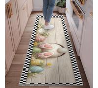 Bunny Runner Rug, Spring Festive Easter Eggs Flowers Easter Pastel Non-Slip Rectangle Floor Carpets Edge Binding for Kitchen Laundry Room Doorway Entryway Decor 2x6 Ft
