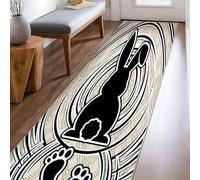 Bunny Runner Rug, Spring Playful Footprints Circular Patterns Spring Black Low Pile Indoor Rectangle Carpet Non Shedding for Kitchen Entryway Bathroom Doorway Decor 2x8 Ft