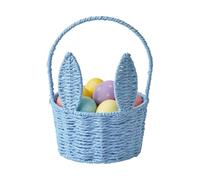 Bunny Shaped Easter Basket, Easter Egg Hunt Baskets with Cute Rabbit Ears Handmade Woven Bunny Eggs Bags with Handle Recycled Woven Flower Girl Basket for Toy Storage Easter Gifts Hamper (E)