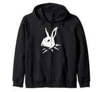 Bunny Skull Punk Y2k Cute Creepy Cat Goth Black Alt Gothic Zip Hoodie