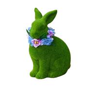 Bunny Statue - 3D Resin Green, Home Decor Wearing a Floral Wreath, Outdoor Easter Bunny Figure for Yard Garden Lawn, Indoor Spring Decoration for Offices Room Desk, Seasonal Home Accent