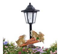 Bunny Statue Outdoor - Solar Animal Ornaments with Light,Resin Figurines Cute for Balcony Lawn Patio Housewarming Birthday Women Garden Decoration