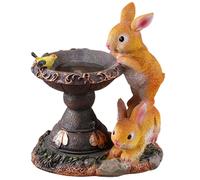 Bunny Statue, Rabbit Statue Solar Rabbit Garden Statue Waterproof Resin Bunny Statue Two Rabbits Playing with a Bird Bath Solar Garden Ornaments for Patio, 2 Rabbits, Solar Garden Ornaments