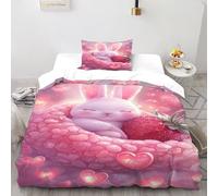 Bunny Strawberry Bedding Set Theme Bedspread Animal Themes Wildlife Duvet Cover Set Chic Breathable Quilt Cover Universal for All Seasons with Pillow Single（135x200cm）