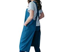 Bunny Street No Ties Apron - Cotton Pinafore Apron - Premium Quality Japanese Apron for Women - Cross Back Apron with Pockets - Florist Artist Craft Apron (Denim)