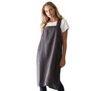 Bunny Street Pinafore Apron - Premium Quality Linen Japanese Apron for Women - Square Cross Back Apron for Work, Kitchen, Craft - Volcanic Ash Smock