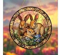 Bunny Sun Catcher Stained Glass Window Hanging Ornament, Handmade 2D Acrylic Sun Catcher Easter Egg Decoration for Window Garden Home, Mother's Day & Birthday Housewarming Gift (1Pcs)