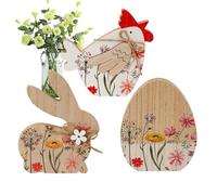 Bunny Table Decorations - Wooden Easter Rabbit Sign, Vintage Farmhouse Desk Ornament, Springtime Decorative Centerpiece | Holiday Tiered Tray Shelf Mantel Kitchen Party Office Indoor Seasonal Decor