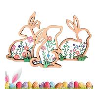 Bunny Table Signs Easter Decoration | 3 Pieces Wooden Hollow Out Rabbit Easter Ornaments | Flower Bunny Design Wooden Table Signs | Easter Bunny Decor For Tiered Tray